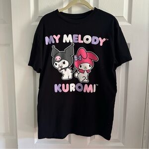 Sanrio My Melody & Kuromi Graphic Tee (M) – Black Kawaii Pastel Goth Style